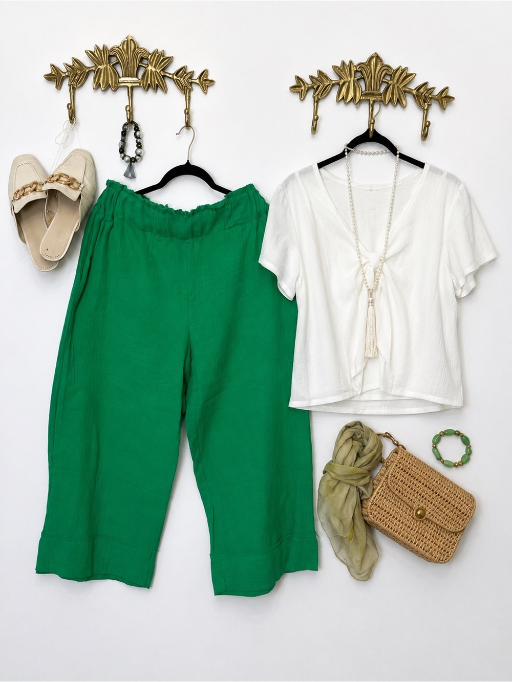 100% Cotton Kelly green gaucho pants XL